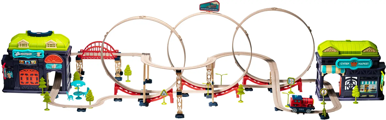 Игровой набор OTAMANKO ХРАБРЫЙ ПАРОВОЗИК трюковая железная дорога 137 деталей